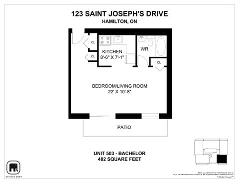 Floor plan for studio, 1 bath